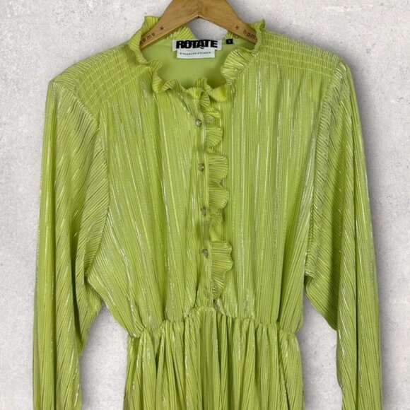 NEW Rotate Birger Christensen Sunny Lime Green Ivy Pleated Mini Dress Size 8 New - Picture 5 of 15